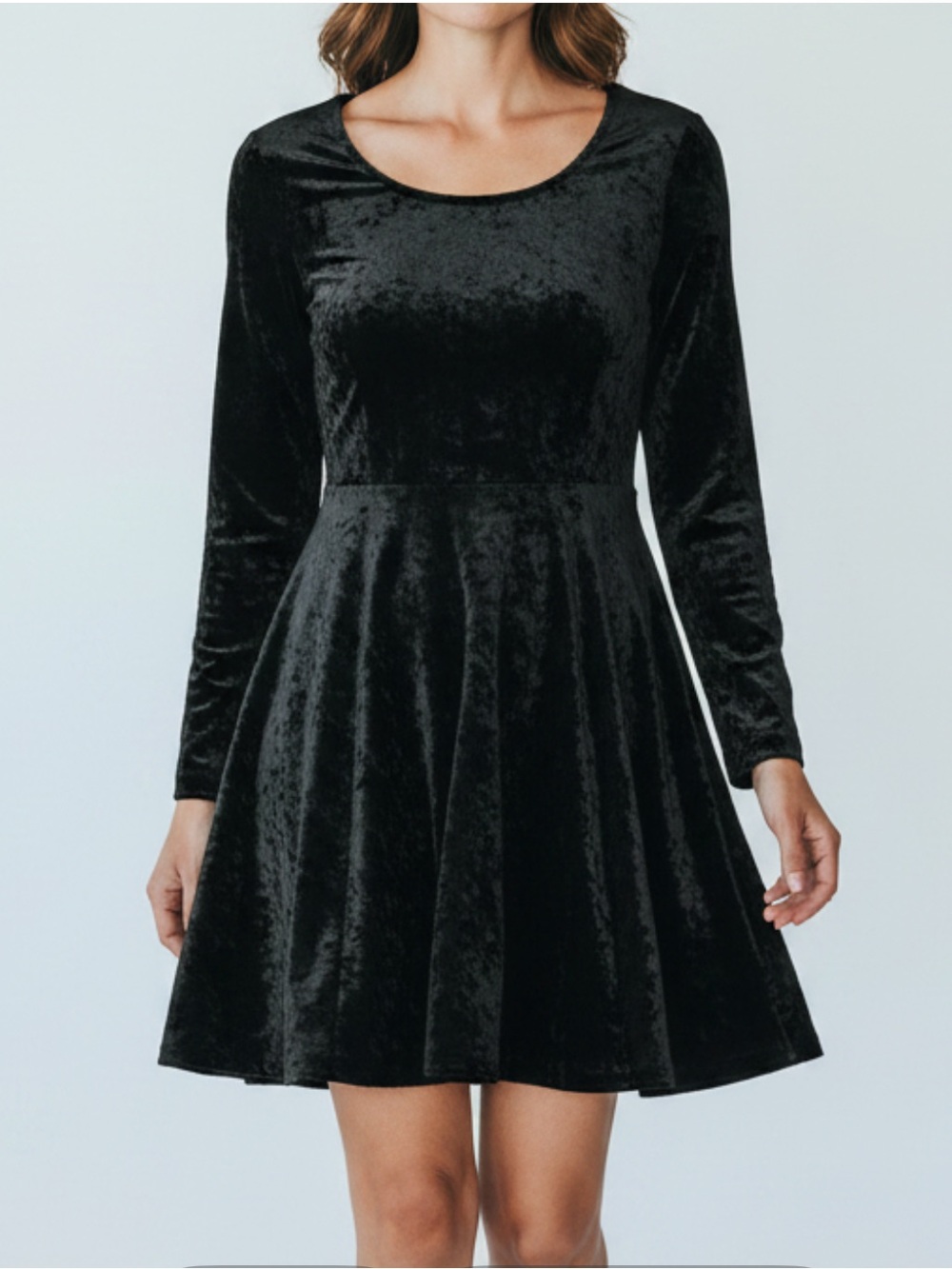 Paris Sport Club Vintage 90s Black Velvet Long-Sleeve Skater Dress M Whimsigoth